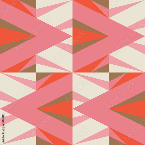 Modern vector abstract geometric background with triangles  rectangles  squares and chevrons in retro scandinavian style. Pastel colored simple shapes graphic seamless pattern. 