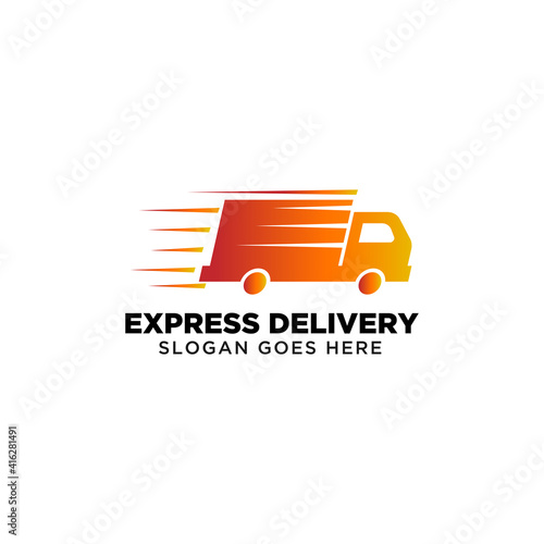 vector illustration of a truck driving fast for express delivery logo