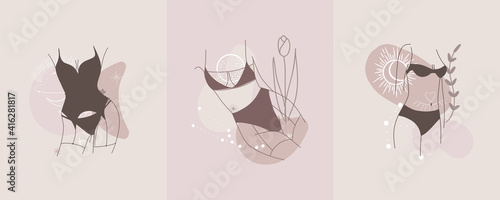 logo linear female figure silhouette. for social media design, store stories, nude shades
