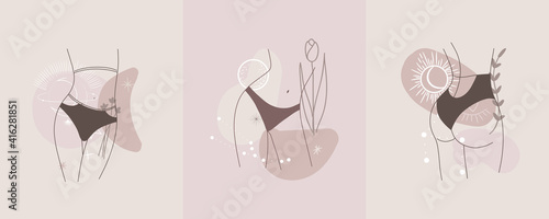 logo linear female figure silhouette. for social media design, store stories, nude shades