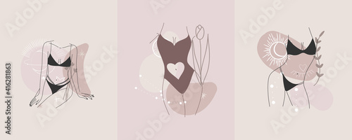 logo linear female figure silhouette. for social media design, store stories, nude shades