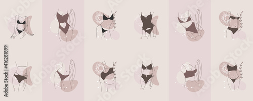logo linear female figure silhouette. for social media design  store stories  nude shades