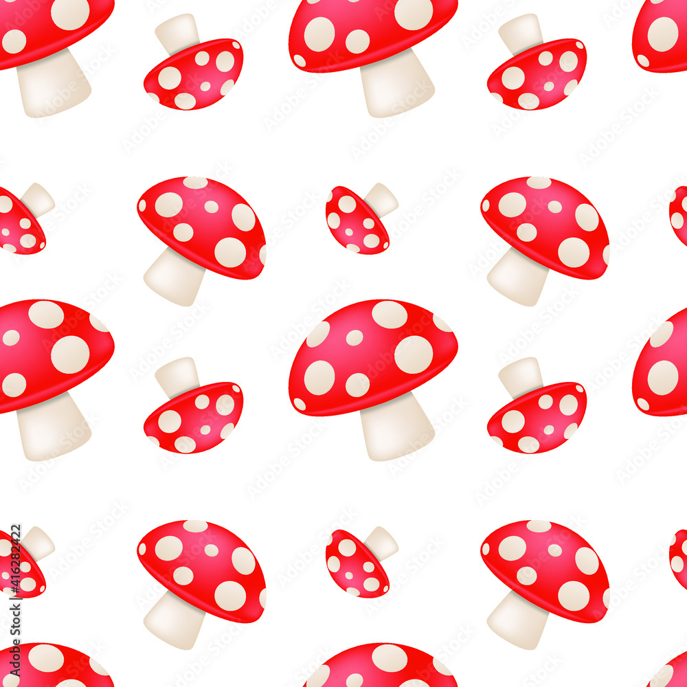 Mushroom Emoji Pattern Icon. Fungus Forest Seamless Background Symbol