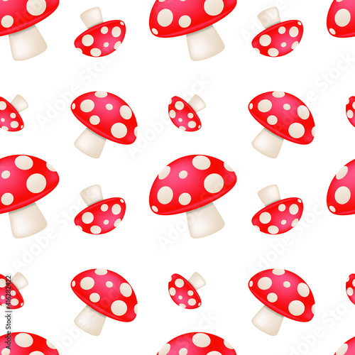 Mushroom Emoji Pattern Icon. Fungus Forest Seamless Background Symbol. illustration Emoticon Toadstool Vector.