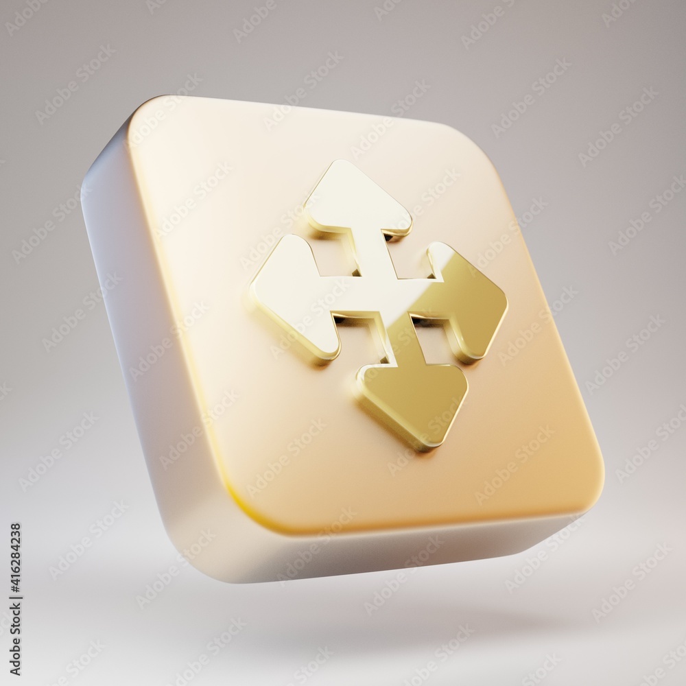 Arrows icon. Golden Arrows symbol on matte gold plate. Arrows icon. Golden Arrows symbol on matte gold plate.