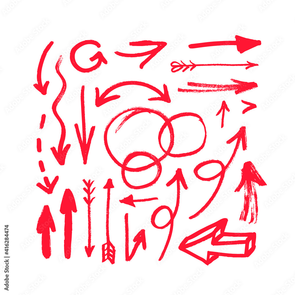 Vector art illustration grunge arrows. Set of hand drawn paint object for design use. Abstract brush drawing Vector art illustration grunge arrows. Set of hand drawn paint object for design use. Abstract brush drawing