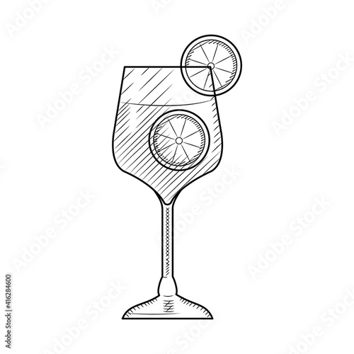 gin tonic cocktail icon, sketch style
