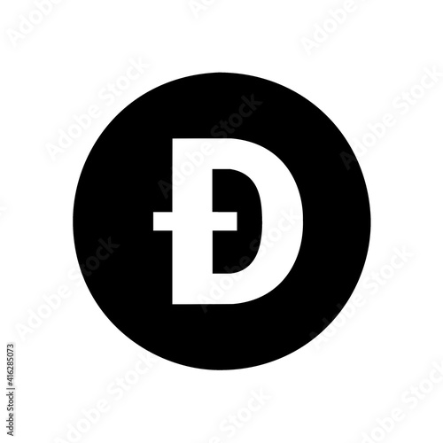 DogeCoin black flat icon isolated on white background
