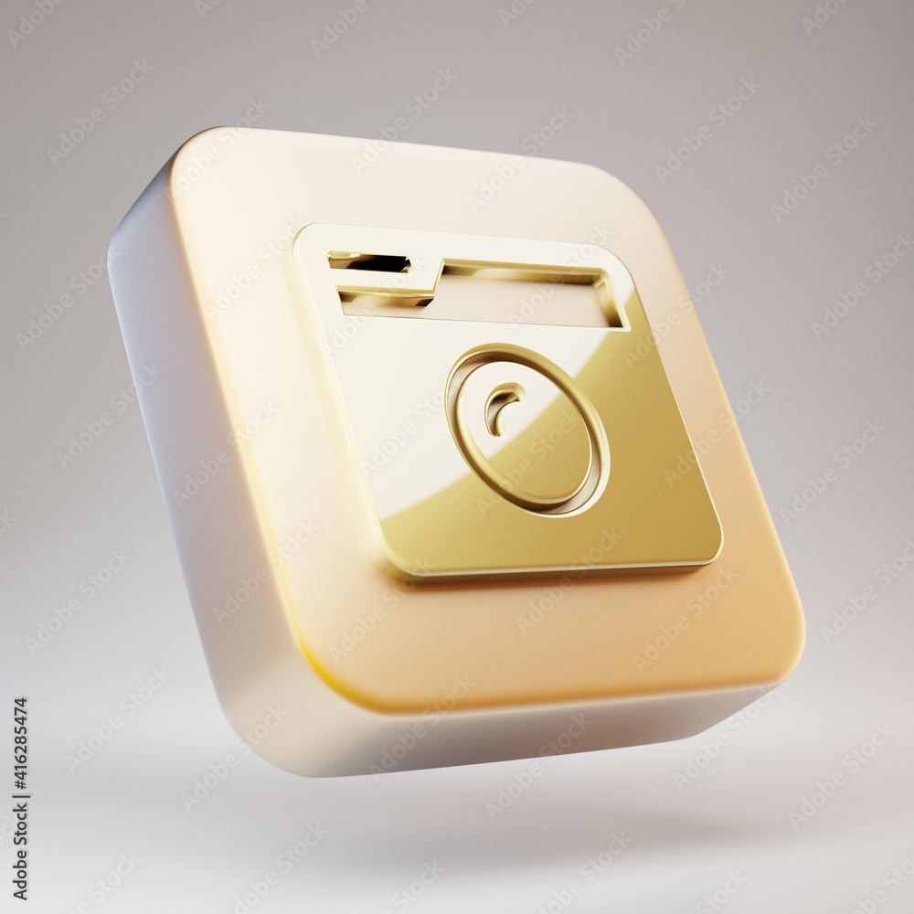 Retro Photo Camera icon. Golden Retro Photo Camera symbol on matte gold plate. Retro Photo Camera icon. Golden Retro Photo Camera symbol on matte gold plate.