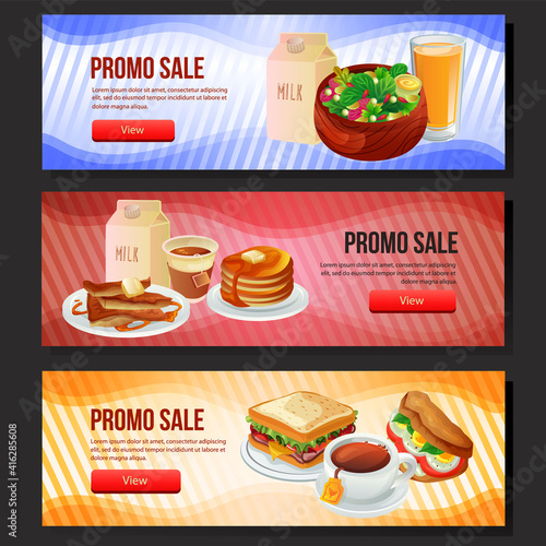 colorful tasty breakfast sale banner web set
