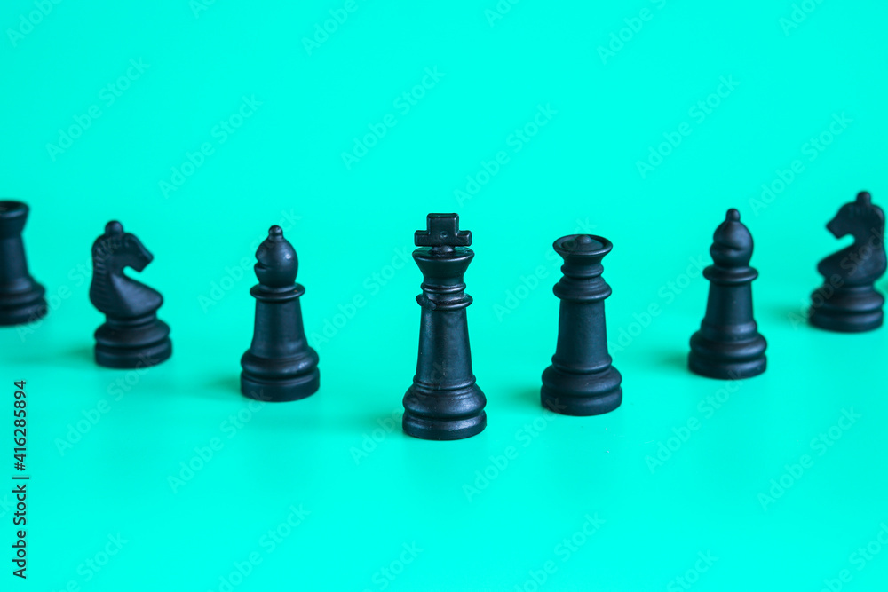 chess isolated on green background. Image with selective focus. copy space area chess isolated on green background. Image with selective focus. copy space area