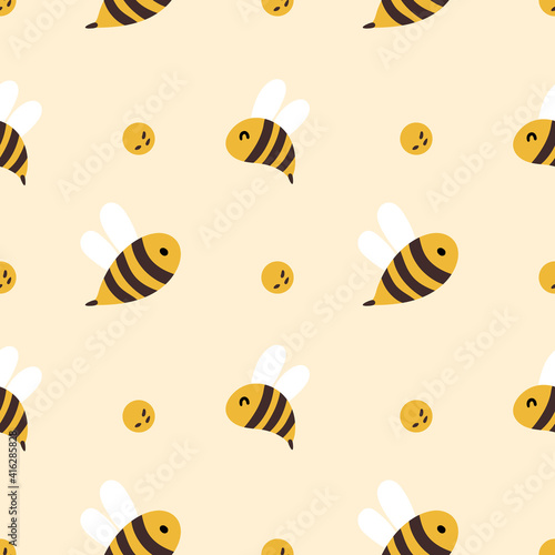 Honey Bee kids seamless pattern, cute bumble bee digital paper, cartoon summer insects, nursery seamless background for baby textile, scrapbooking, wrapping paper, wallpaper