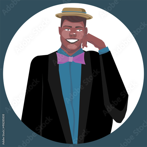 dark-skinned smiling man, stylish, vector