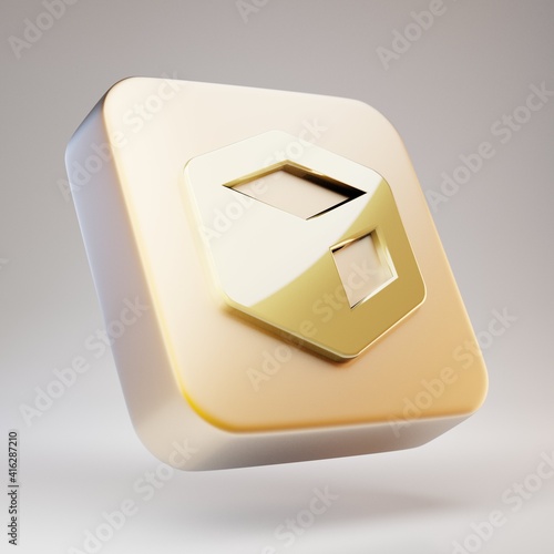 Cube icon. Golden Cube symbol on matte gold plate.