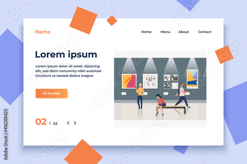 Visitors in modern art gallery vector illustration. Exhibition, modern art, exposition. Artworks concept. Design for website templates, posters, banners