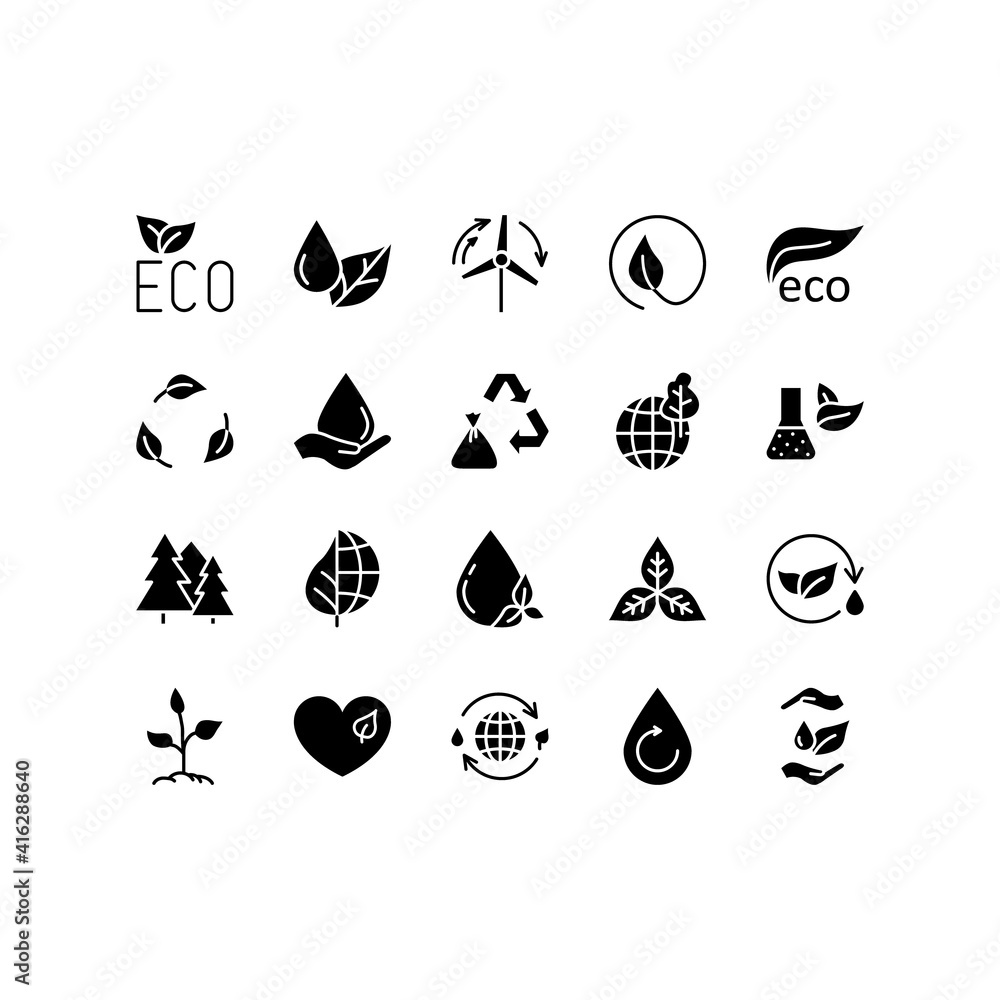 Ecology and Environment related line icon set. Nature and Renewable Energy simple symbol. Contains such as Environment, Eco, Alternative Power, Recycle, Water Drop and more Ecology and Environment related line icon set. Nature and Renewable Energy simple symbol. Contains such as Environment, Eco, Alternative Power, Recycle, Water Drop and more