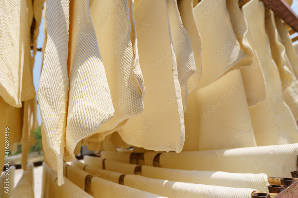 Rubber sheets dry The raw rubber latex is made of acid which