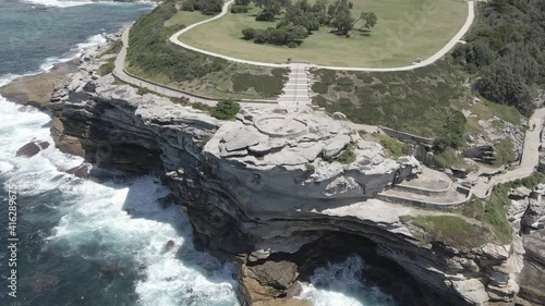 Bondi To Bronte Coastal Walk Near Marks Park In Mackenzies Point Peninsula - Cliffs With Breaking Waves - NSW, Australia. - aerial photo