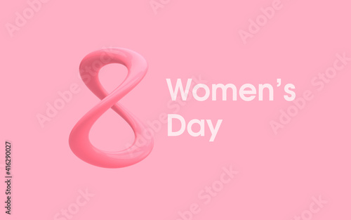 8 march. Greeting card. 8 on a pink background. Happy Women's Day. 3D illustration.