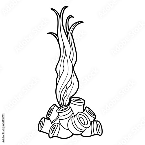 Sponge and algae bush coloring book linear drawing isolated on white background