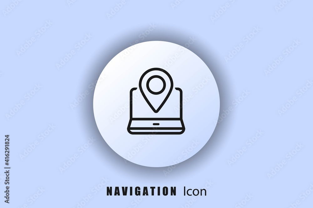 Pointer icon on laptop. Location icon. GPS location. User interface icon. White ui web button neomorphism. Vector EPS10 Pointer icon on laptop. Location icon. GPS location. User interface icon. White ui web button neomorphism. Vector EPS10
