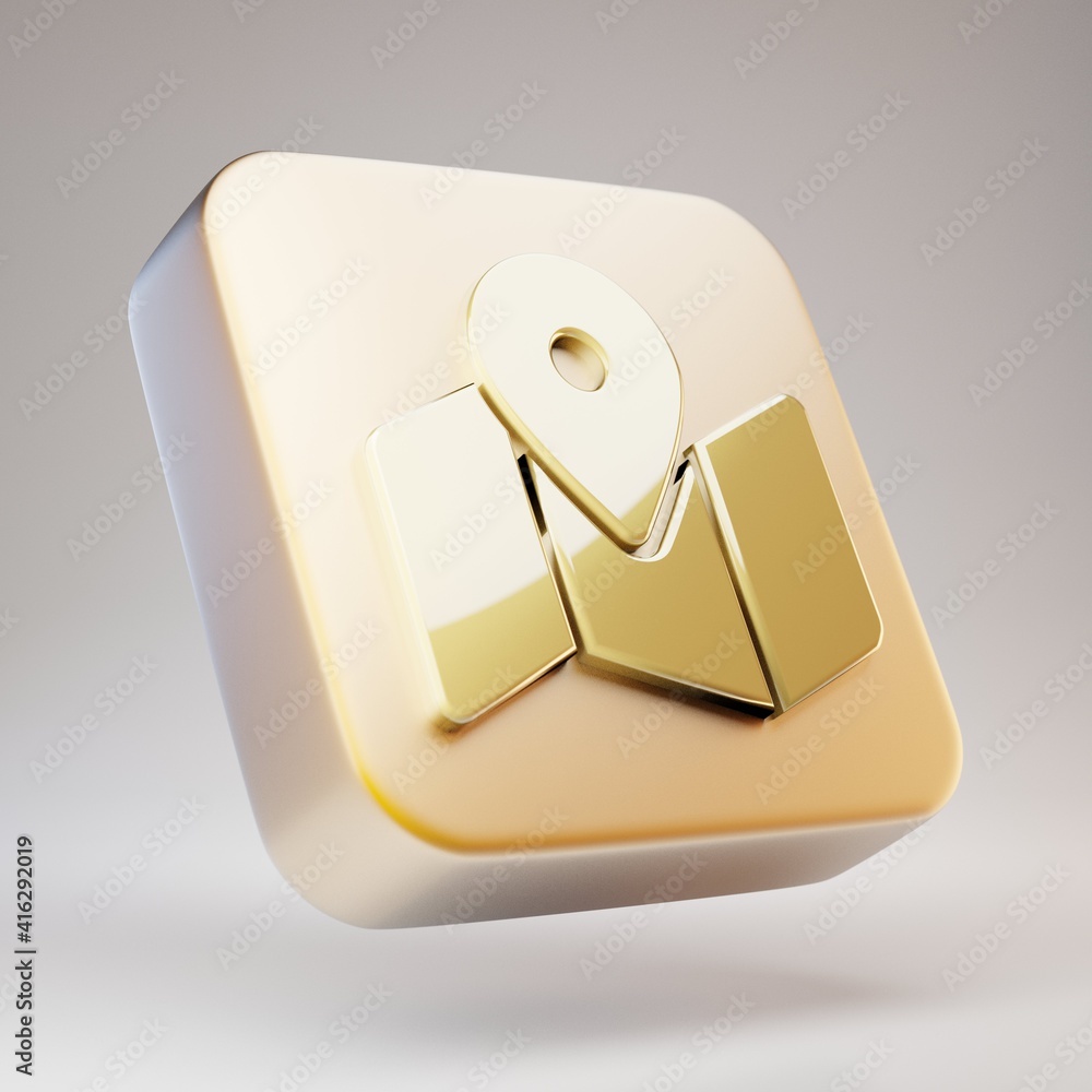 Map Marked icon. Golden Map Marked symbol on matte gold plate. Map Marked icon. Golden Map Marked symbol on matte gold plate.