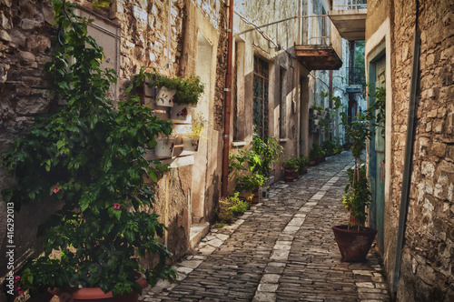 Quiet narrow street in an old village of Pano Lefkara. Larnaca District, Cyprus