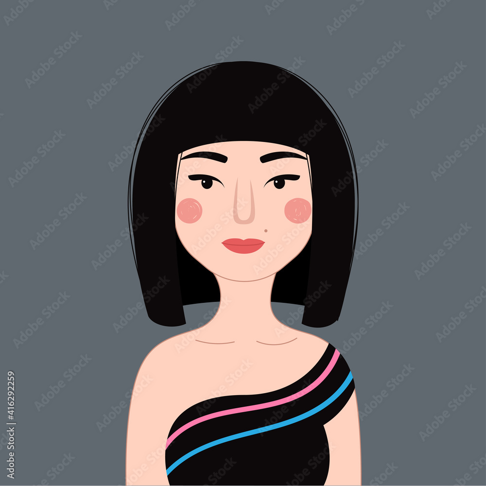 A hand-drawn portrait of a white woman with a square hairstyle. Avatar for social networks. Vector stock illustration. A hand-drawn portrait of a white woman with a square hairstyle. Avatar for social networks. Vector stock illustration.