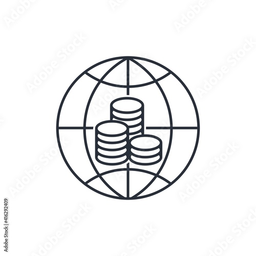 Planet, money. Global business concept, world economy. Vector icon isolated on white background. 