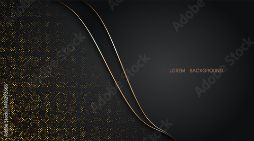 Abstract golden glitter halftone and line curve illustration on dark background