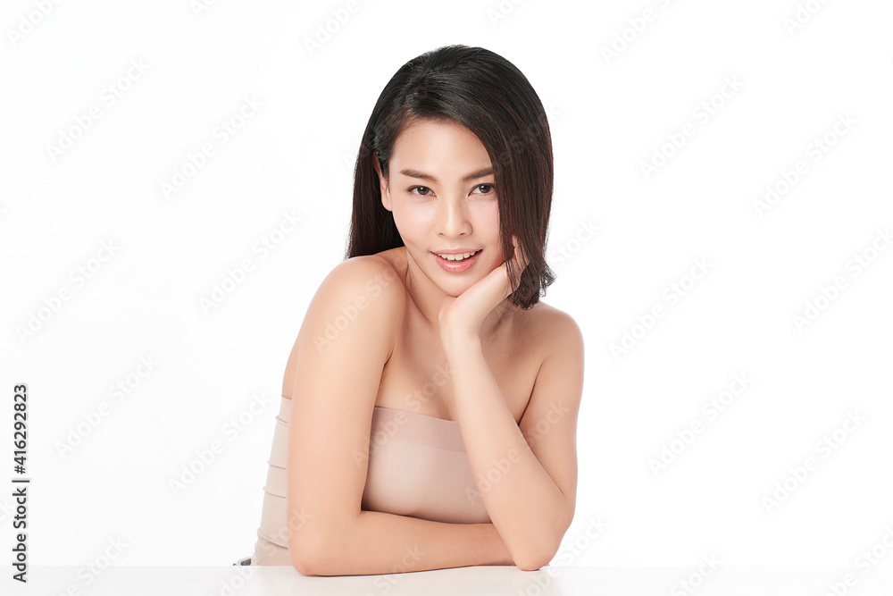 Beautiful young asian woman with clean fresh skin on white background, Face care, Facial treatment, Cosmetology, beauty and spa, Asian women portrait Beautiful young asian woman with clean fresh skin on white background, Face care, Facial treatment, Cosmetology, beauty and spa, Asian women portrait