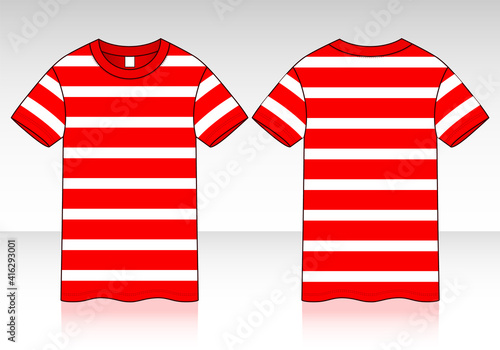 Striped T-Shirt Design White-Red Vector.Front And Back View.