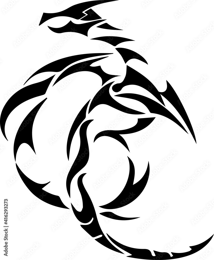 Creative dragon vector icon. Angry dragon tattoo. Creative dragon vector icon. Angry dragon tattoo.