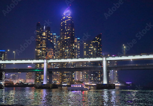 Night View of Marine City and Haeundae River Cruise, Busan, South korea, Asia
