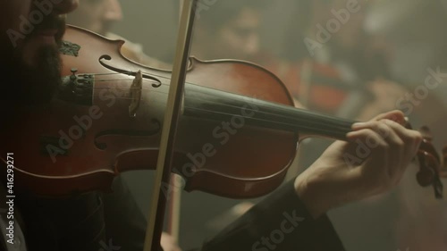 the string quartet plays classical music,medium shoot,