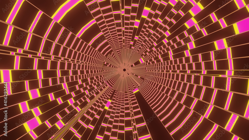 Fototapeta premium 3D illustration graphic of the inside tunnel having beautiful pink and yellow color texture and pattern seamless loop motion graphics.