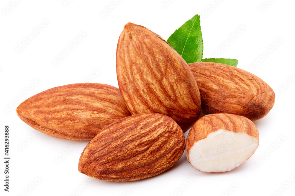 Group of almonds isolated on white background Group of almonds isolated on white background