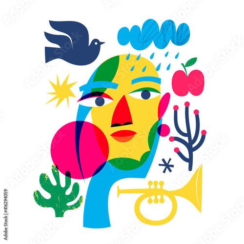 Abstract modern style line art woman portrait design.
