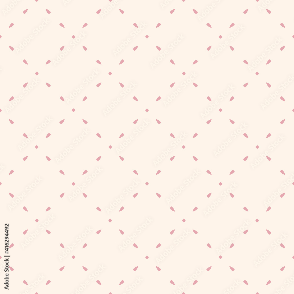 Simple minimalist vector seamless pattern. Subtle minimal geometric texture. Abstract background with small shapes, dots, lines, grid. Pink and white color. Cute repeat design for wallpapers, linens