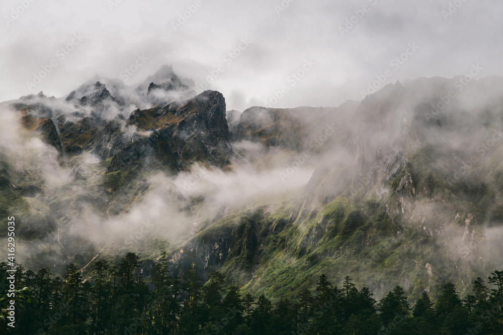 Fototapeta premium Foggy and mystery mountain