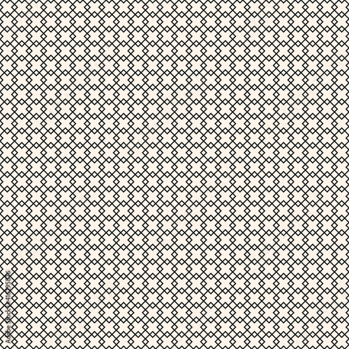 Subtle diamond grid vector seamless pattern. Abstract geometric monochrome texture with lines, rhombuses, squares, mesh, lattice, grill. Simple black and white background. Modern repeat geo design