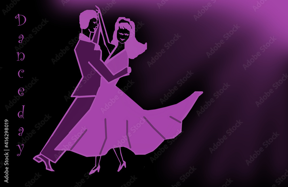 Fototapeta premium In the lilac light, a man and a woman are dancing a waltz.