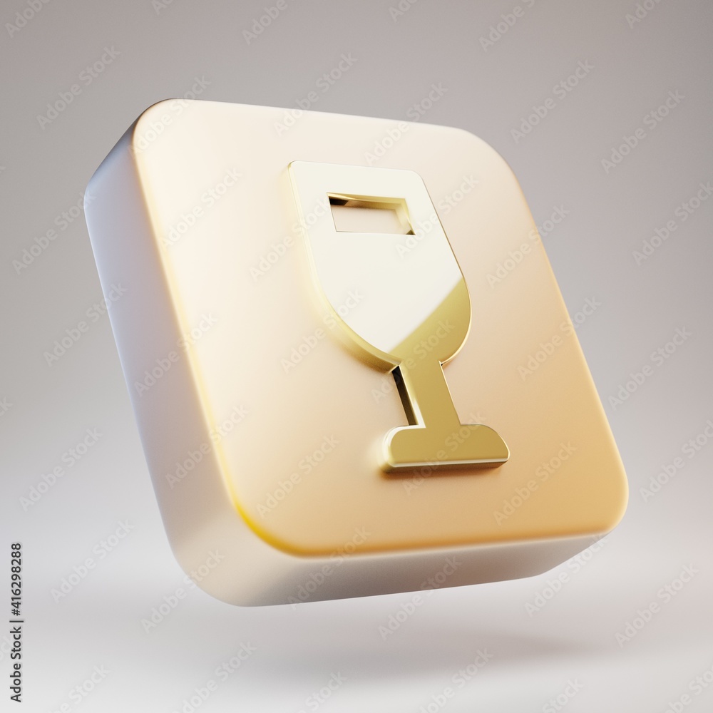 Wine Glass icon. Golden Wine Glass symbol on matte gold plate.