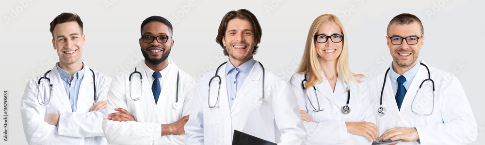 Collage Of Multiracial Doctors Portraits With Happy Medical Workers Collage Of Multiracial Doctors Portraits With Happy Medical Workers