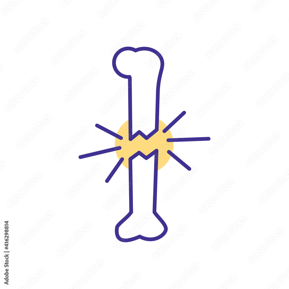 Brittle bone disease RGB color icon. Fragile, broken bones. Fracture complications. Medical