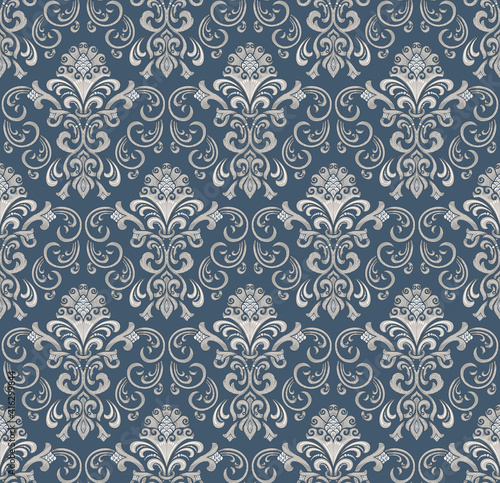 Damask seamless pattern element. Vector classical luxury old fashioned damask ornament, royal victorian seamless texture for wallpapers, textile, wrapping. Vintage exquisite floral baroque template.