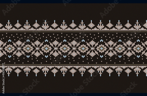 Vector illustration of Ukrainian folk seamless pattern ornament. Ethnic ornament. Border element. Traditional Ukrainian, Belarusian folk art knitted embroidery pattern - Vyshyvanka