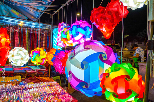 Photography The bright lanterns in the market of Bangkok, Thailand