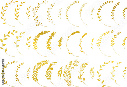 ゴールドのリーフ・植物のセット　線画なし　ベクター素材