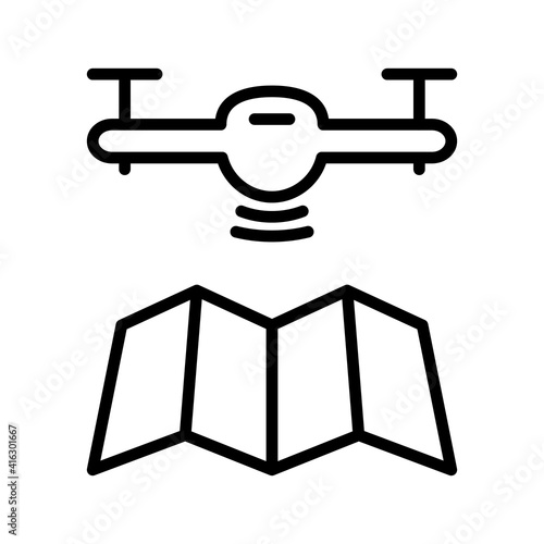 Quadcopter, Drone aerial camera icon. Vector Illustration. Outline vector icon for web design isolated on white background